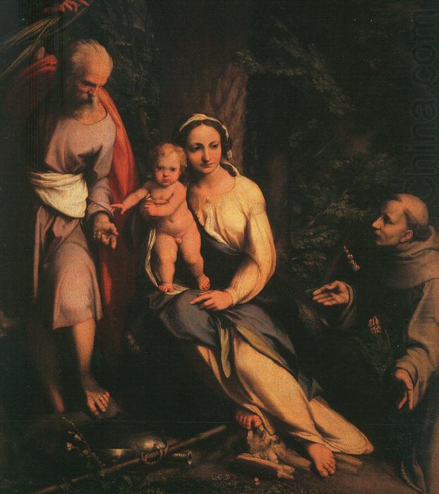 The Rest on the Flight to Egypt with Saint Francis dfb, CORNELISZ VAN OOSTSANEN, Jacob